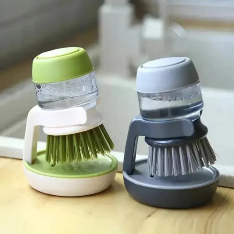 Dish Brush with Soap Dispenser Palm Brush Dish Washing Kitchen Scrub Brushes with Holder Drip Tray