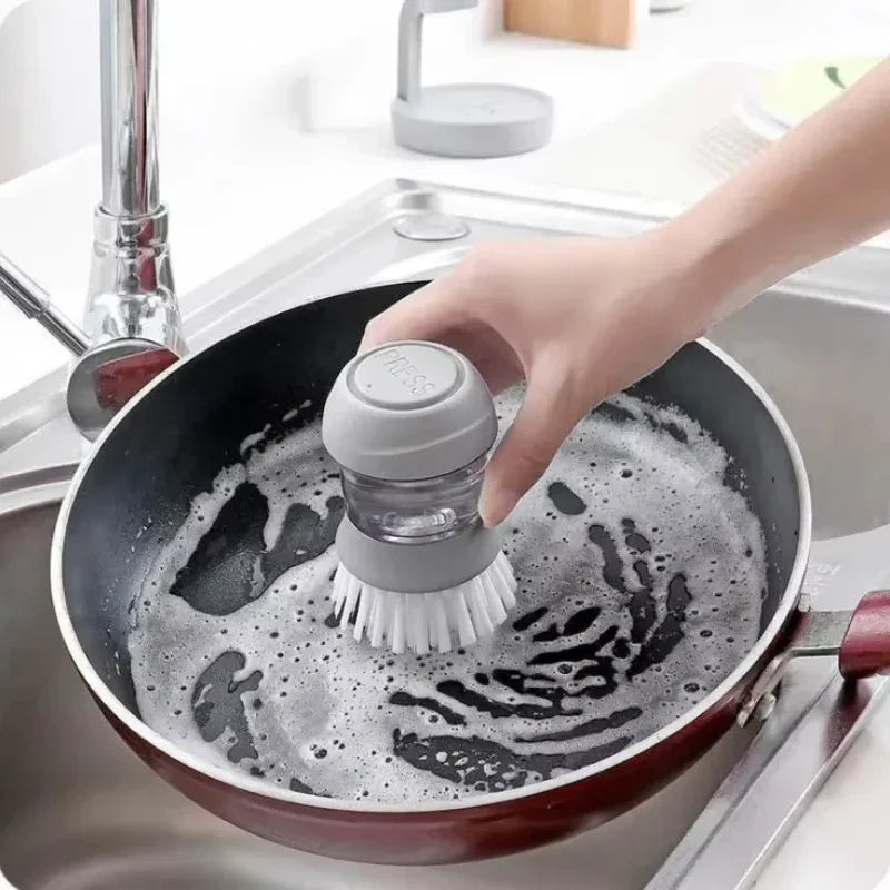 Dish Brush with Soap Dispenser Palm Brush Dish Washing Kitchen Scrub Brushes with Holder Drip Tray