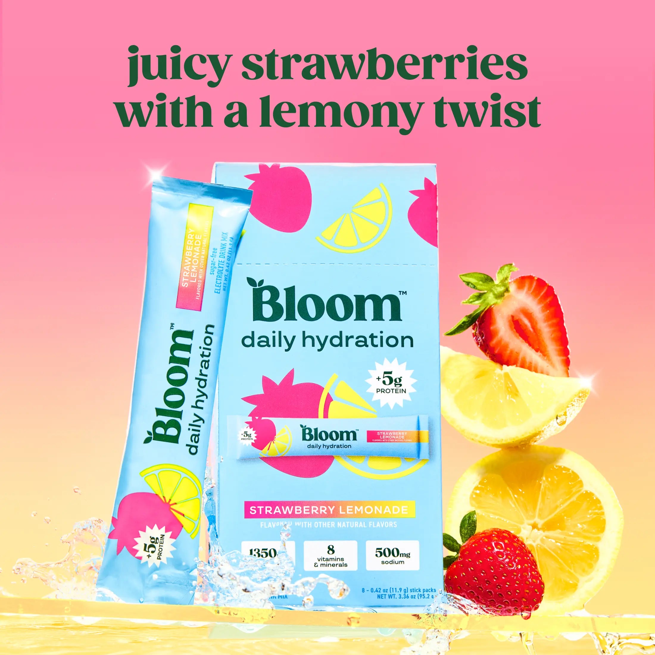 New - Bloom Nutrition Daily Hydration Sticks (5 Sticks) - 1350Mg Electrolytes, 5G Clear Whey Protein & Collagen, 8 Key Vitamins, Sugar-Free Drink Mix for Hydration, Recovery & Skin Health