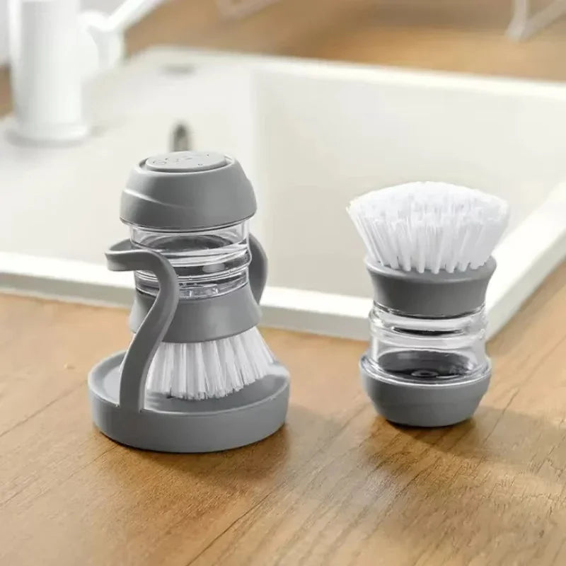 Dish Brush with Soap Dispenser Palm Brush Dish Washing Kitchen Scrub Brushes with Holder Drip Tray