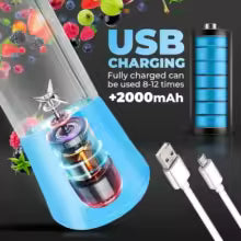 Electric Mini Portable Fruit Juice Blender, portable, USB rechargeable, 6 spherical blades, 380 ml